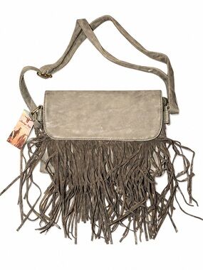 Heritage West Olive Fringe Crossbody Bag NWT | Western Boho Faux Leather Purse